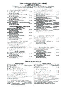 CUM BERLAND PRESBYTERIAN CENTER OFFICES 1978 UNION AVENUE M EM PHIS, TENNESSEE[removed]Central Telephone for Center Offices: ([removed], Historical Foundation Telephone: ([removed]Board of Missions Telephone: (901)2