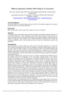 Different Approaches to Reduce Shaft Voltage in AC Generators Firuz Zare, Senior member IEEE, Jafar Adabi, Student member IEEE, Arindam Ghosh, Fellow IEEE Queensland University of Technology, 2 George St, GPO Box 2434, Q