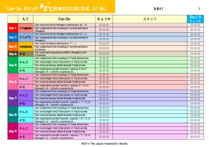 Can-Do チェック もじ Day 1 Day 2 Day 3