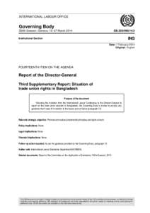 Report of the Director-General, Third supplementary report: Situation of trade union rights in Bangladesh