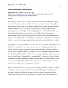 Kipp, Graf, & Beak. EKO3Tagging of Banned and Challenged Books Margaret E.I. Kipp, Ann M. Graf, and Jihee Beak School of Information Studies, University of Wisconsin Milwaukee, Milwaukee, WI , anngraf