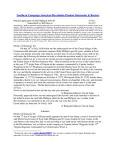 Southern Campaign American Revolution Pension Statements & Rosters Pension application of John Milligan S36130 Transcribed by Will Graves f11VA[removed]