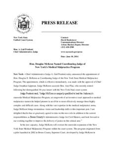 PRESS RELEASE  New York State Unified Court System  Hon. A. Gail Prudenti