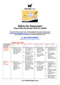 Rubrics for Assessment  (Piano Piano by Davide Cali & Eric Heliot) Prepared by Alison Lough, Teacher, Chelsea Heights Primary School, Victoria (email ). To be used in conjunction with tea