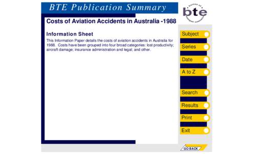 BTE Publication Summary Costs of Aviation Accidents in Australia[removed]Information Sheet Subject