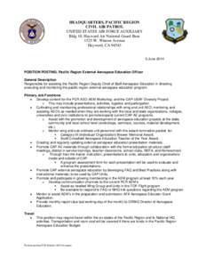 HEADQUARTERS, PACIFIC REGION CIVIL AIR PATROL UNITED STATES AIR FORCE AUXILIARY Bldg 10, Hayward Air National Guard Base 1525 W. Winton Avenue Hayward, CA 94543