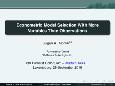 Econometric Model Selection With More Variables Than Observations Jurgen A. Doornik12 1 2