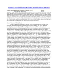 Southern Campaign American Revolution Pension Statements & Rosters Pension application of Henry Creswell (Criswell) S3232 Transcribed by Will Graves fn30SC[removed]