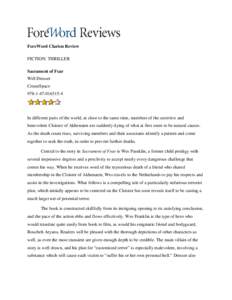 ForeWord Clarion Review FICTION: THRILLER Sacrament of Fear Will Dresser CreateSpace[removed]4