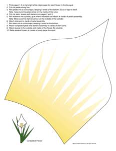 1. Print pages 1-3 on hp bright white inkjet paper for each flower in the bouquet. 2. Cut out petals along line. 3. Roll petals into a cone shape, keeping it small at the bottom. Glue or tape to itself. Note: make sure t