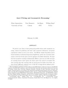 Asset Pricing and Asymmetric Reasoning∗ Elena Asparouhova Peter Bossaerts  Jon Eguia