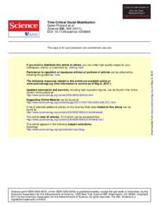 Time-Critical Social Mobilization Galen Pickard et al. Science 334, ); DOI: scienceThis copy is for your personal, non-commercial use only.