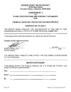 ORANGE COUNTY WATER DISTRICTWard Street Fountain Valley, CaliforniaADDENDUM NO. 2 TO PLANS, SPECIFICATIONS AND CONTRACT DOCUMENTS