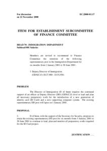 For discussion on 22 November 2000 EC[removed]ITEM FOR ESTABLISHMENT SUBCOMMITTEE