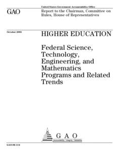 GAO[removed]Higher Education: Federal Science, Technology, Engineering, and Mathematics Programs and Related Trends