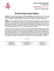 Houston Rockets Press Release For Immediate Release August 20, 2012