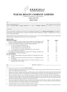 WAH HA REALTY COMPANY LIMITED (Incorporated in Hong Kong with limited liability) (Stock Code: 278) PROXY FORM (Note 1)