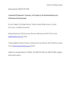 Phylogenetic nomenclature / Clade / Phylogenetic tree / Molecular phylogenetics / Coprinus / Jaapiales / Phylogenetics / Agaricomycetes / Biology