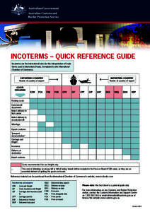 Incoterms – Quick reference guide Incoterms are the international rules for the interpretation of trade terms used in international trade, formulated by the International Chamber of Commerce.  IMPORTERS COUNTRY