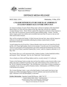 DEFENCE MEDIA RELEASE MECC SQLDWednesday, 14 May, 2014  A MAJOR MINOR FEATURE FOR RAAF AMBERLEY