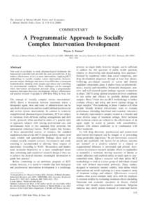 The Journal of Mental Health Policy and Economics J. Mental Health Policy Econ. 3, 113–COMMENTARY  A Programmatic Approach to Socially