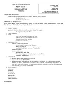 TOWN OF HOT SULPHUR SPRINGS  TOWN BOARD REGULAR MEETING AGENDA