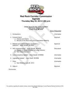 Agenda  Red Rock Corridor Commission Agenda Thursday May 22, 2014 4:00 p.m. Cottage Grove City Hall, Council Chambers