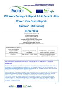Pharmacoepidemiological Research on Outcomes of Therapeutics by a European ConsorTium IMI Work Package 5: Report 1:b:iii Benefit - Risk Wave 1 Case Study Report: Raptiva® (efalizumab)