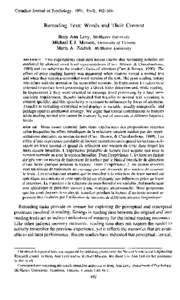 Canadian Journal of Psychology, 1991, 45(4), Rereading Text: Words and Their Context Betty Ann Levy, McMasler University Michael E.J. Masson, University of Victoria Maria A. Zoubek, MrMaster University