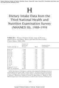 Dietary Reference Intakes for Thiamin, Riboflavin, Niacin, Vitamin B6, Folate, Vitamin B12, Pantothenic Acid, Biotin, and http://www.nap.edu/catalog/6015.html H Dietary Intake Data from the Third National Health and