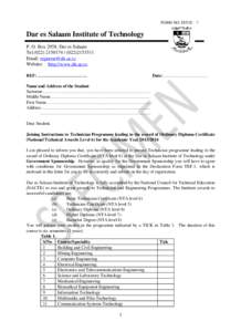 FORM NO. DIT/JI – 7  Dar es Salaam Institute of Technology P. O. Box 2958, Dar es Salaam Tel[removed][removed]Email: [removed]