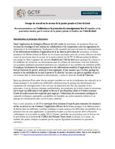 Groupe de travail sur le secteur de la justice pénale et l’état de droit Recommandations sur l’utilisation et la protection du renseignement lors d’enquêtes et de poursuites menées par le secteur de la justice 