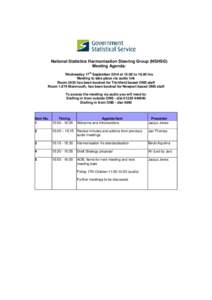 National Statistics Harmonisation Steering Group (NSHSG) Meeting Agenda: Wednesday 17th September 2014 at 15:00 tohrs Meeting to take place via audio link Room 2435 has been booked for Titchfield based ONS staff R