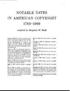 Notable Dates in American Copyright, [removed]