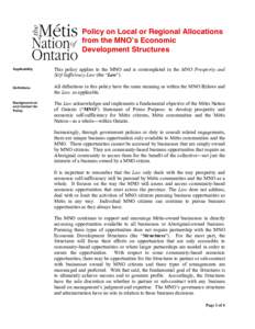 Policy on Local or Regional Allocations from the MNO’s Economic Development Structures Applicability  Definitions