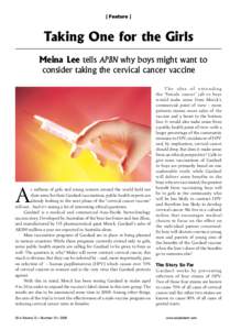 [ Feature ]  Taking One for the Girls Meina Lee tells APBN why boys might want to consider taking the cervical cancer vaccine