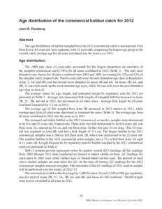 Age distribution of the commercial halibut catch for 2012 Joan E. Forsberg Abstract The age distribution of halibut sampled from the 2012 commercial catch is summarized. Fish from five to 43 years old were captured, with