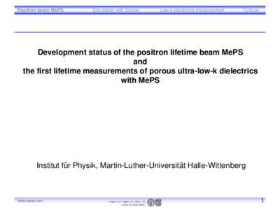 Positron beam MePS  Simulation with Simion Low-k-dielectrics measurement