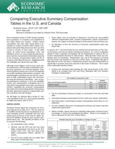 Comparing Executive Summary Compensation Tables in the U.S. and Canada By Malak Kazan, CECP, CCP, CBP, GRP Senior Associate Research assistance provided by Edward Park, ERI Associate Most companies based in North America
