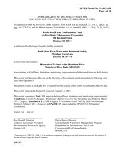 NPDES Permit No. MA0031658 Page 1 of 18 AUTHORIZATION TO DISCHARGE UNDER THE NATIONAL POLLUTANT DISCHARGE ELIMINATION SYSTEM In compliance with the provisions of the Federal Clean Water Act, as amended, (33 U.S.C. §§12