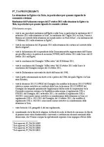 P7_TA-PROV[removed]La situazione in Egitto e in Siria, in particolare per quanto riguarda le comunità cristiane Risoluzione del Parlamento europeo del 27 ottobre 2011 sulla situazione in Egitto e in Siria, in particol