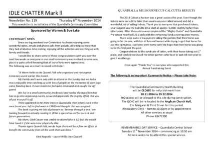 IDLE CHATTER Mark ll Newsletter No: 119 Thursday 6th November[removed]This newsletter is an initiative of the Quandialla Centenary Committee