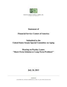 Statement of Financial Service Centers of America Submitted to the United States Senate Special Committee on Aging