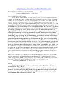 Southern Campaign American Revolution Pension Statements & Rosters Pension Application of John Corder (Carder) S10121 Transcribed and annotated by C. Leon Harris VA