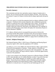 PHILIPPINES 2012 International Religious Freedom Report