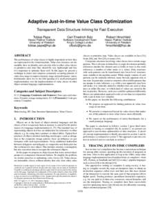 Adaptive Just-in-Time Value Class Optimization: Transparent Data Structure Inlining for Fast Execution