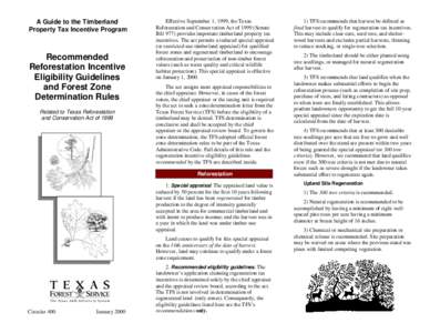 A Guide to the Timberland Property Tax Incentive Program Recommended Reforestation Incentive Eligibility Guidelines