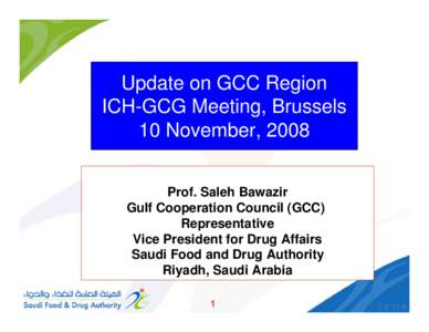 Update on GCC Region ICH-GCG Meeting, Brussels 10 November, 2008 Prof. Saleh Bawazir Gulf Cooperation Council (GCC) Representative