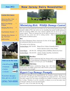 New Jersey Dairy Newsletter  June 2012 Inside this issue: Minimizing Risk: Wildlife Damage Control