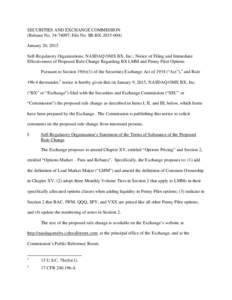 SECURITIES AND EXCHANGE COMMISSION (Release No[removed]; File No. SR-BX[removed]January 20, 2015 Self-Regulatory Organizations; NASDAQ OMX BX, Inc.; Notice of Filing and Immediate Effectiveness of Proposed Rule Change